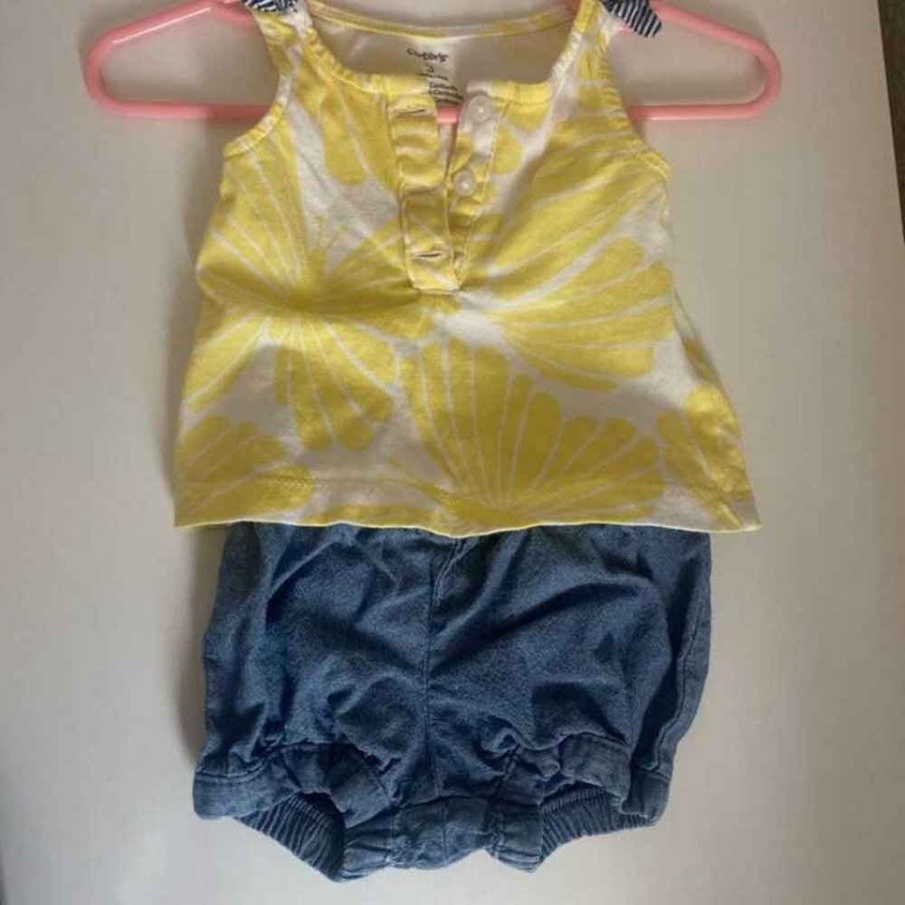 Carters yellow shirt with jean shorts